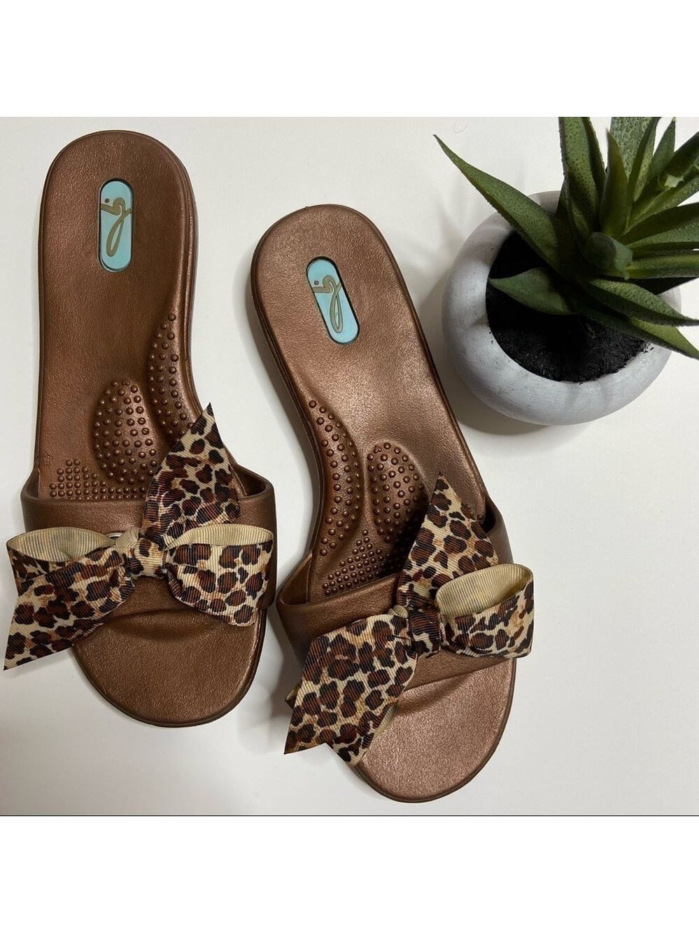 OKA B Animal Print Bow Slide Sandal Bronze 7-8 (M)